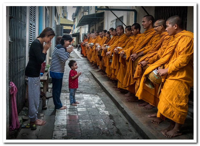 Burmese Monks Asking for Rice