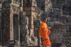 Monk at Bayon Temple, Anghor Wat